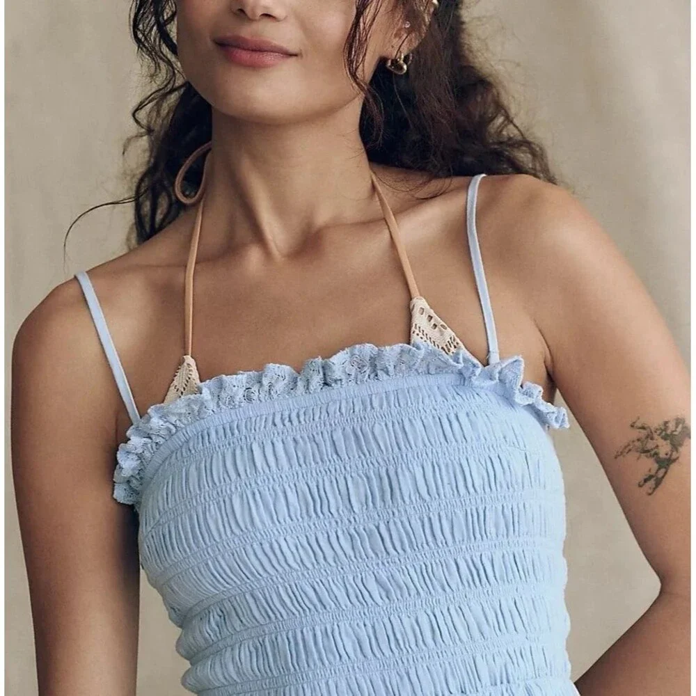 Free People Free-est Josephine Bustle Tube Mini Dress Smocked Ruffle XL 285056 - Picture 4 of 8